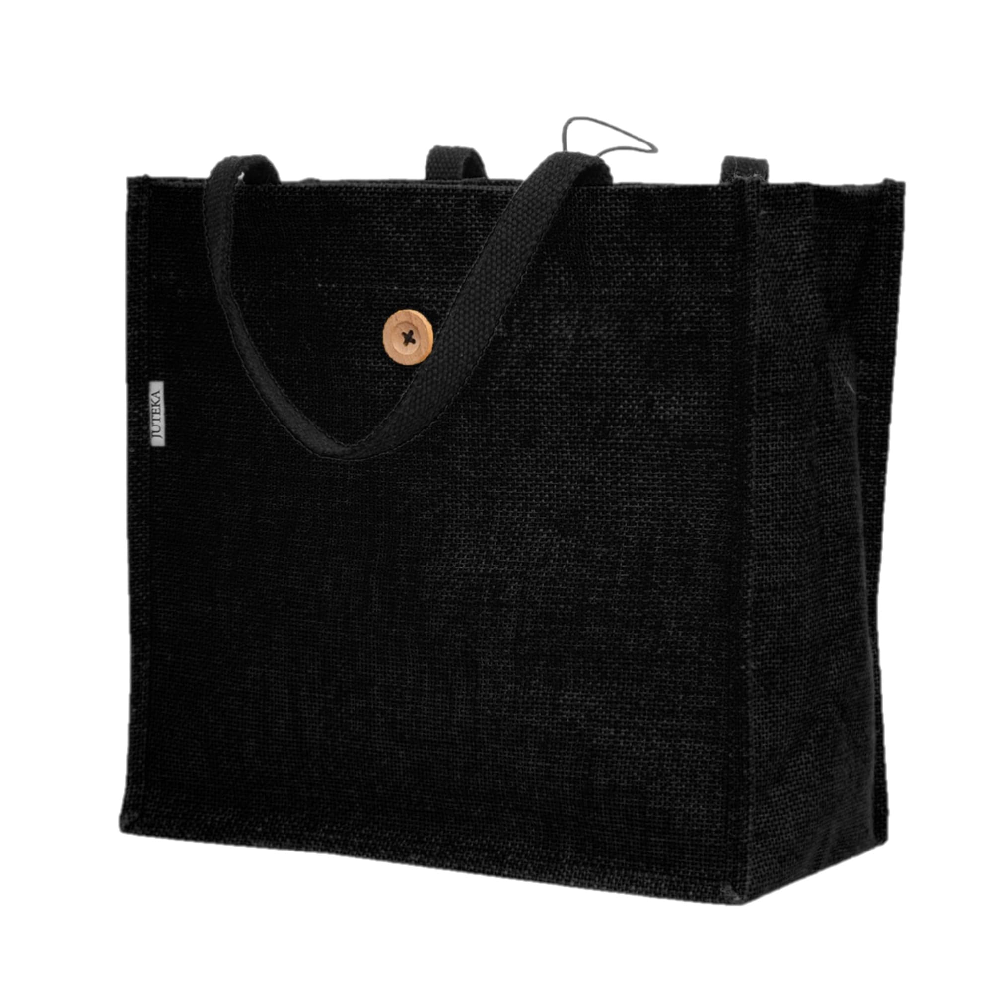 JUTEKA Unisex-adult Button And Loop Black Color Eco-Friendly Tote Jute Bag With Wooden Button (B0BMLGNKTB) Amazon Price History, Amazon Price Tracker