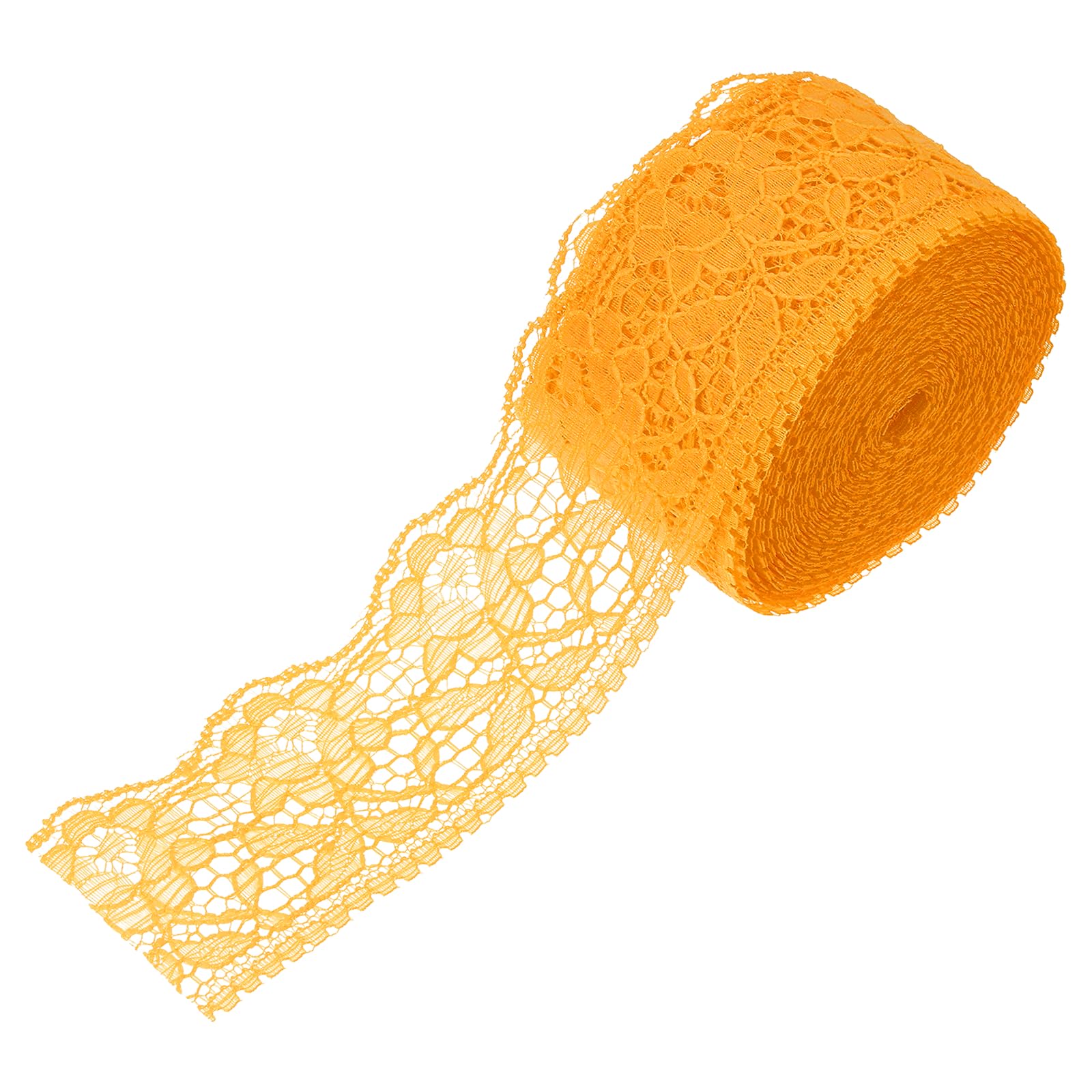 sourcing map 2.4 Inch Wide 10 Yard Elastic Lace Ribbon Floral Pattern Golden Yellow Stretch Lace Trim Embroidered Fabric for Sewing Making, and DIY Crafts, Gift Wrapping, Bouquets, Wedding