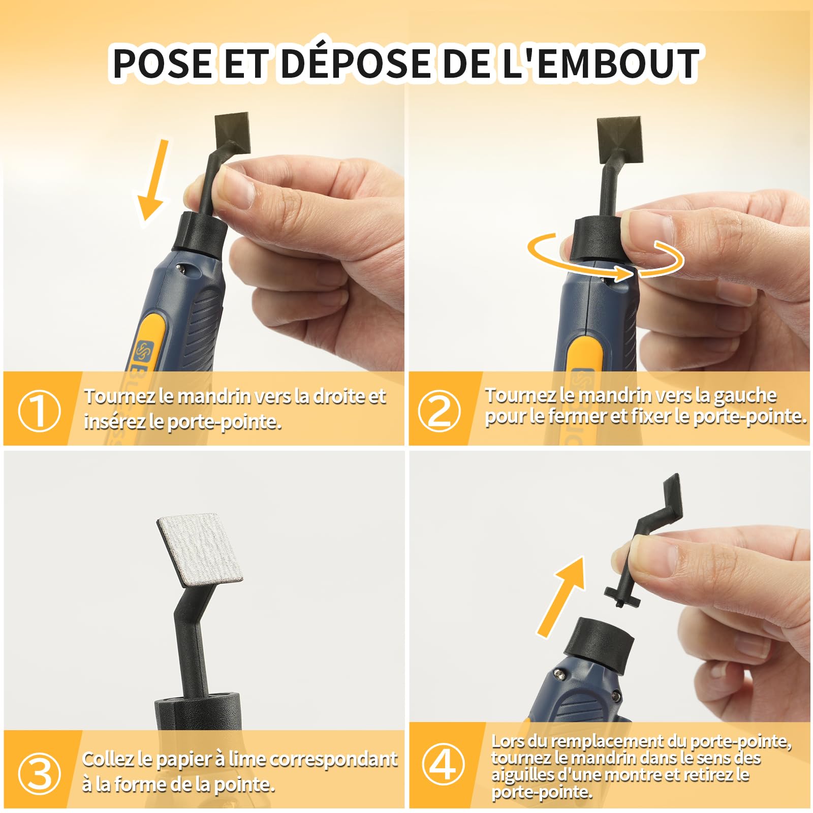 Ponceuse à stylo sans fil, 5 vitesses et chargement USB avec lumière LED, outil électrique polyvalent, mini ponceuse électrique pour le ponçage, le polissage, la finition et le bricolage