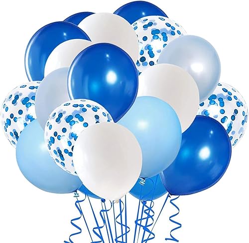 Globos de látex de confeti azul real, 50 globos de 12.0 in, azul claro y blanco para fiesta de cumpleaños, boda decoración