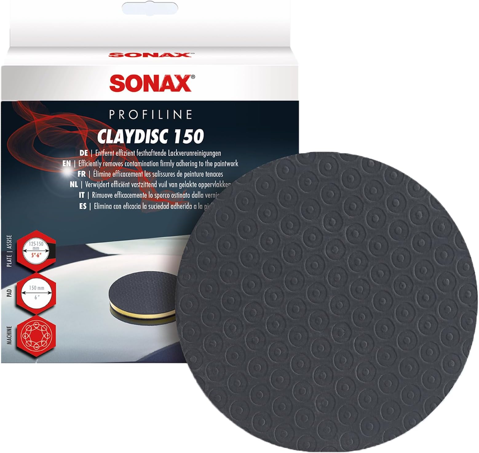 Clay Disc | Advanced Synthetic Clay Pad for Hand or Machine Use | Removes Overspray, Water Spots, Tree Sap & Brake Dust | Reusable, Long-Lasting & Fast-Acting Surface Prep | 451241 | 150mm