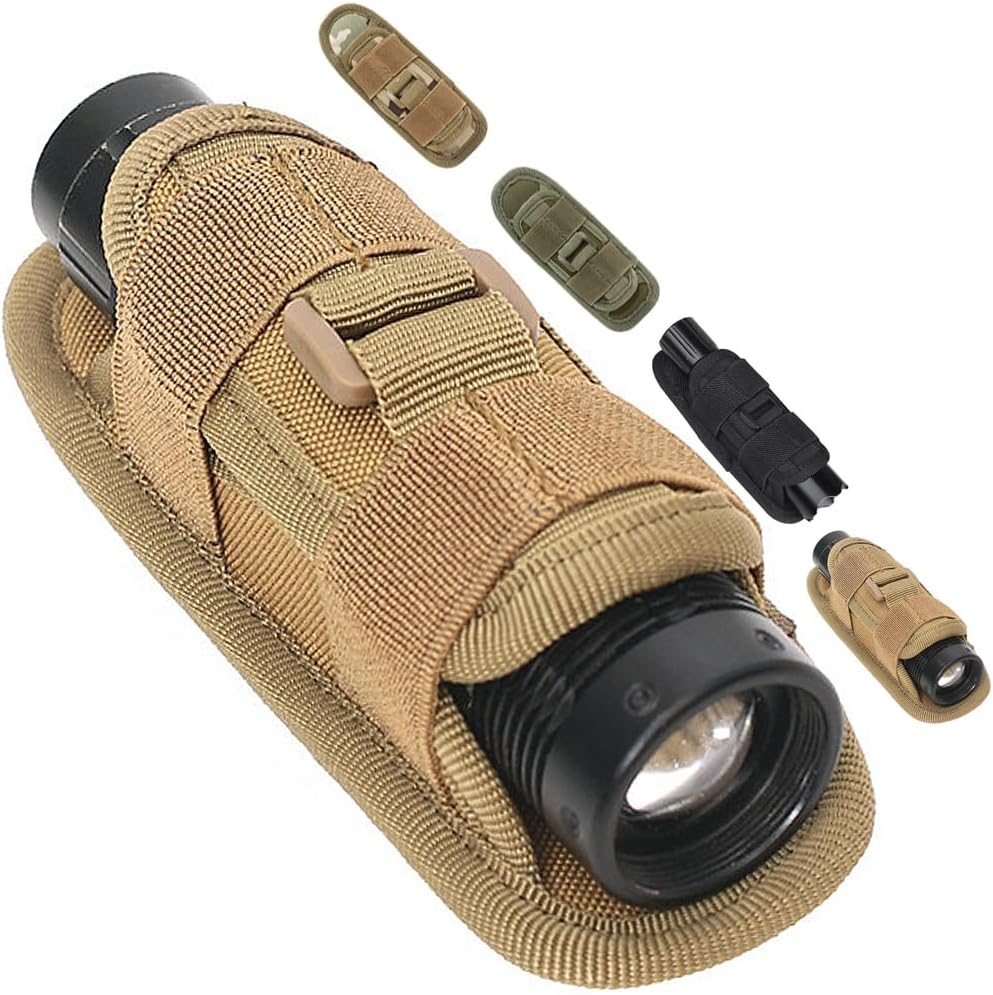 Tactical Flashlight Pouch, Rotatable Flashlight Holder Belt Clip Tactical Torch Carry Case with 360 Degree Carabiner Reel Clip