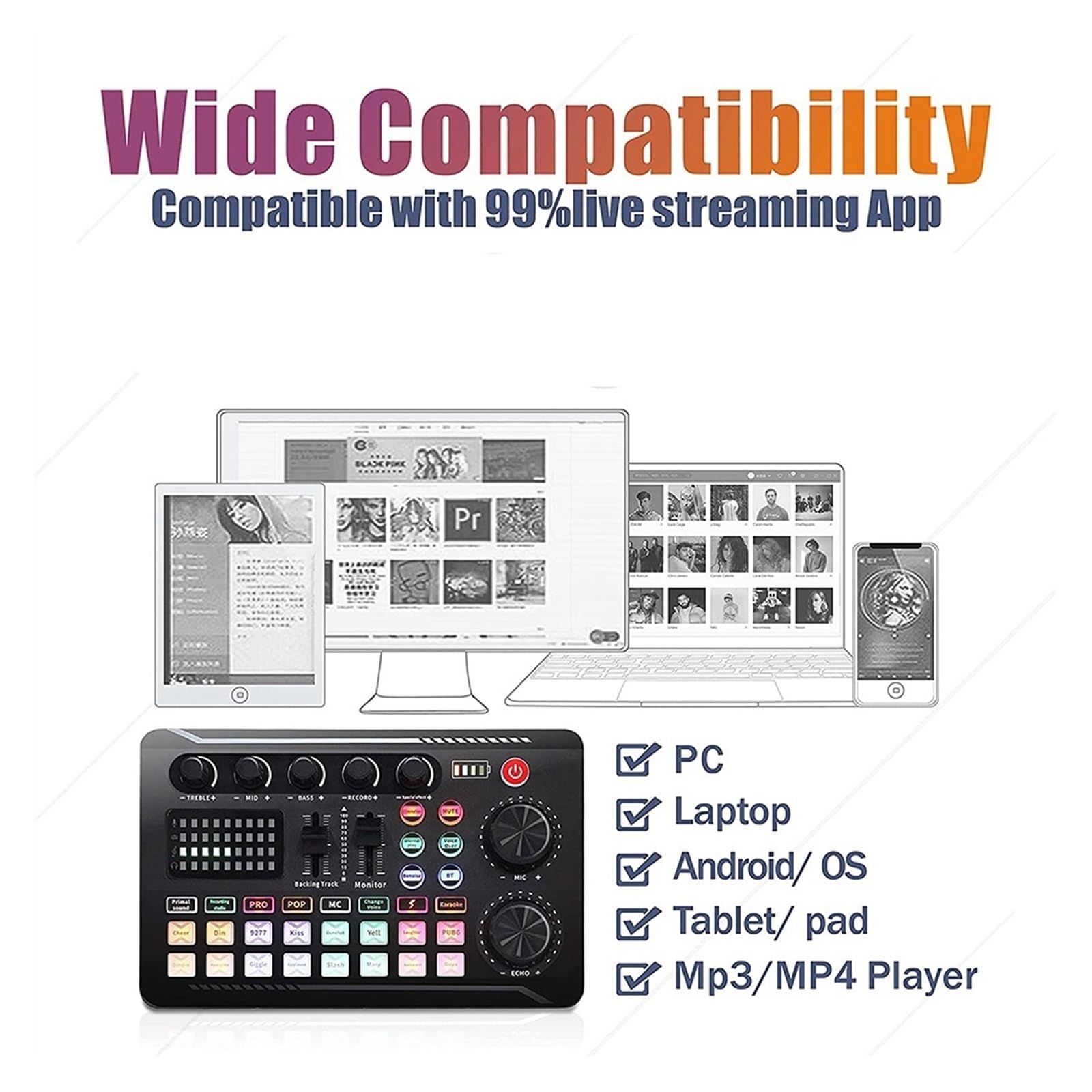 Podcast Kit, Pacchetto attrezzatura podcast, microfono scheda audio (120 KHz/24 bit) e mixer audio professionale for giochi in streaming