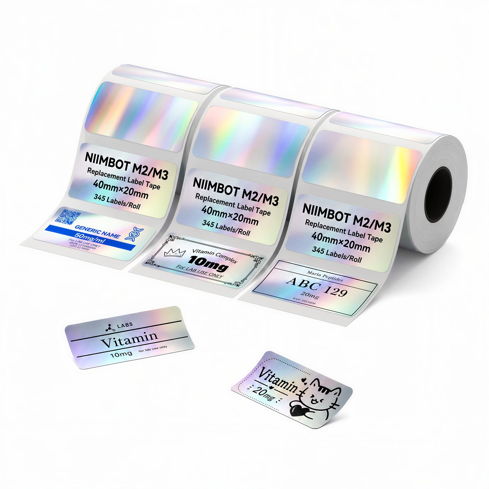 NIIMBOT M2/M3 3 Rolls Thermal Transfer Labels, 40x20mm 345Pcs/Roll