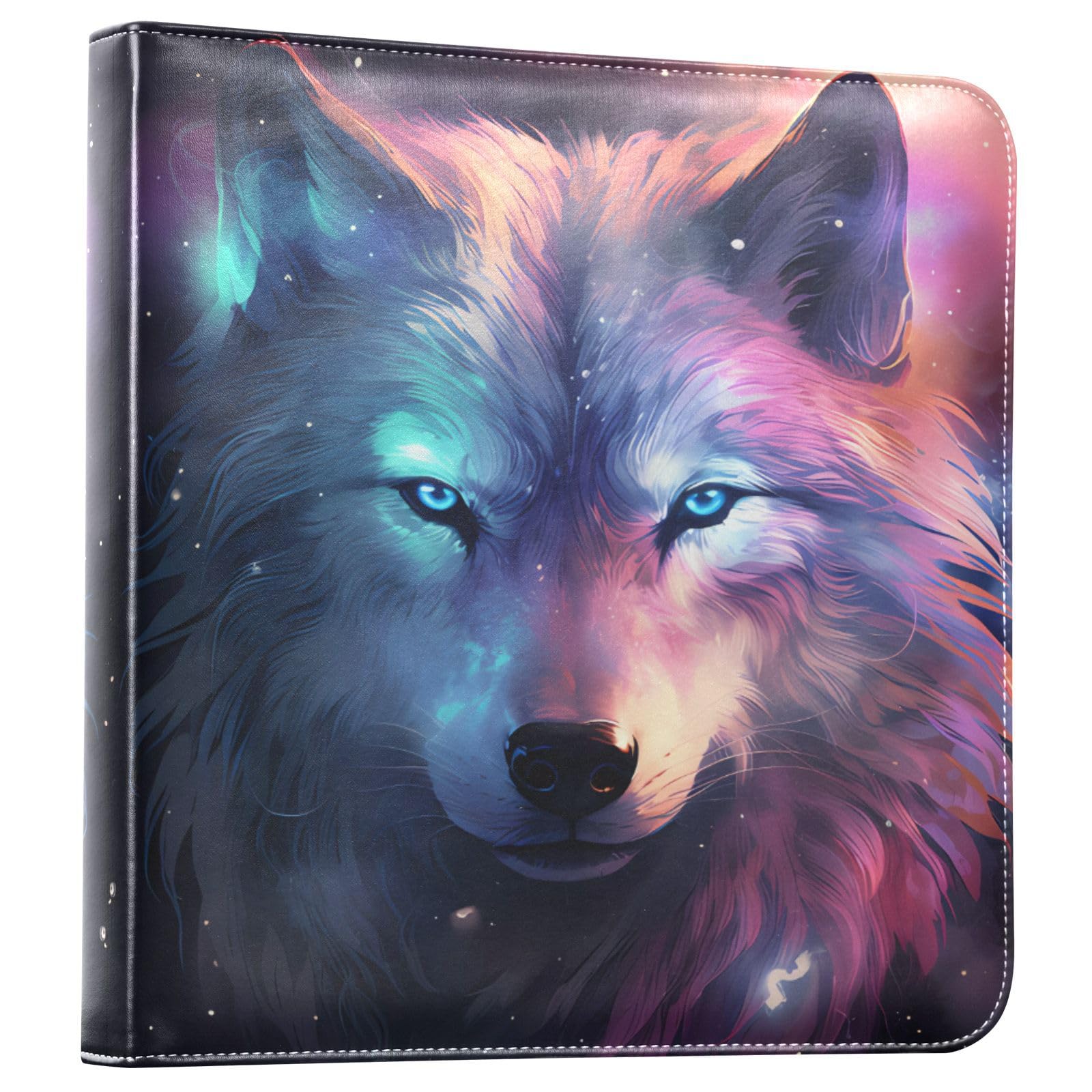 JIPONI Colorful Srarry Wolf Large Photo Album, DIY Leather Cover Scrapbook Albums for 4x6 5x7 6x8 Pictures, Self Adhesive Memory Book for Wedding, Baby, Family