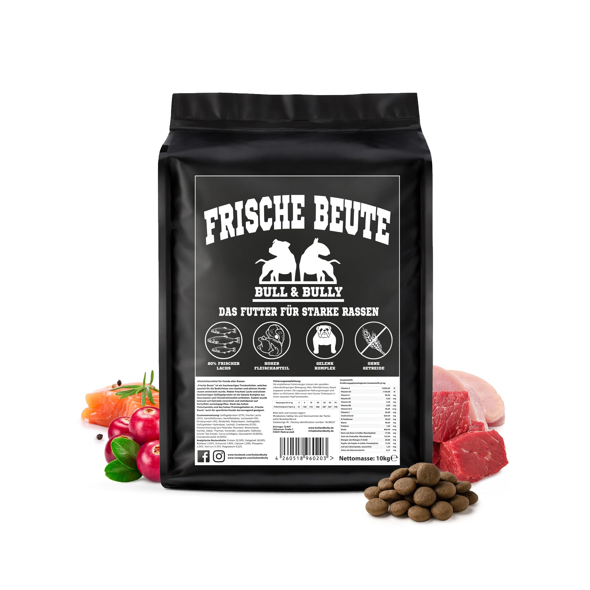 BULL & BULLY Hundefutter Trocken Premium mit Lachs, Rind & Geflügel 10kg