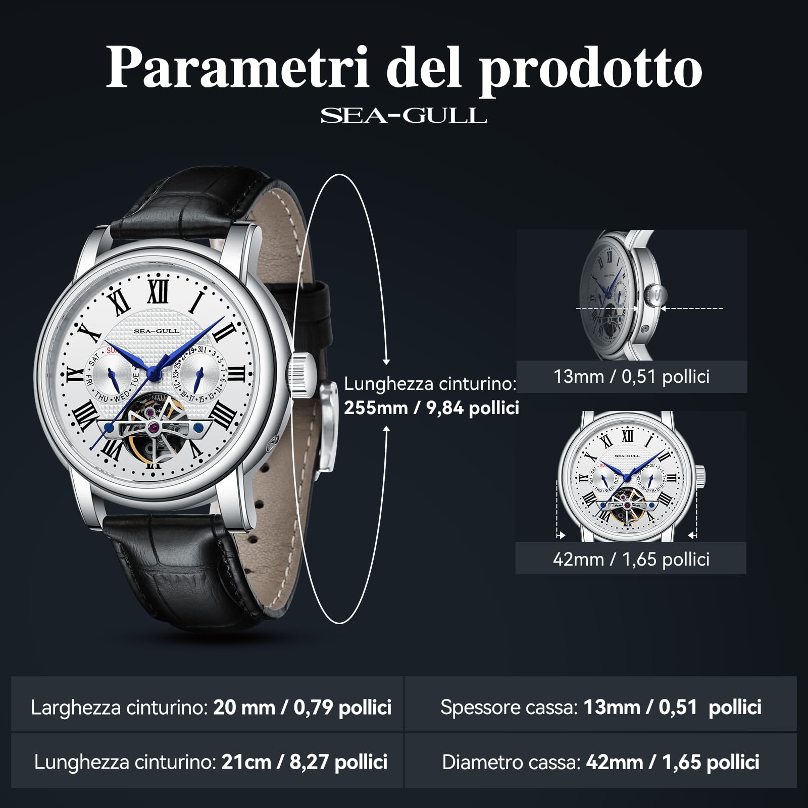 SEA-GULL Orologio da uomo Seagull 2021 Orologio meccanico automatico vuoto Calendario Potenziale Volano Multifunzione Orologi da lavoro