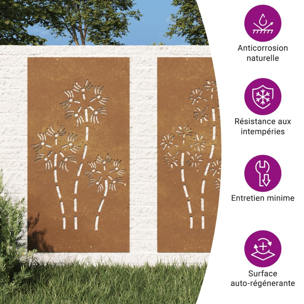 vidaXL Décorations murales de jardin 2pcs 105x55 cm design de fleur