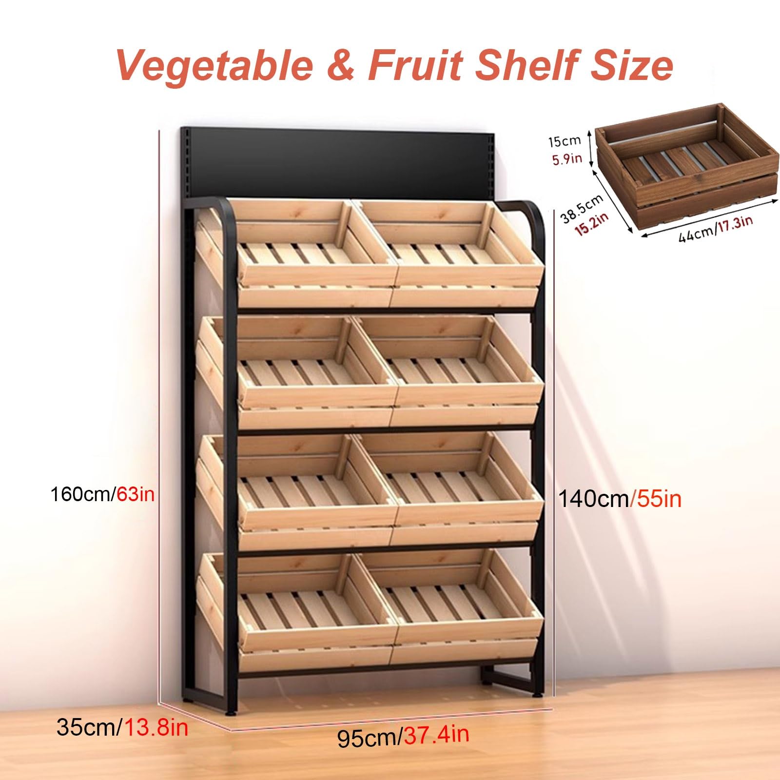 WDJBPSH 8 Korb Obstständer für Küchentheke, Groß Kartoffel-Zwiebel Gemüse-Regal, 4-stufige Snacks/Brot/Bastelmaterial/Wein Organisator, Platzsparend(Wooden Basket)