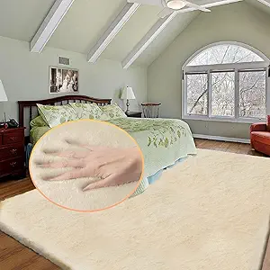 Light Brown Beige Plush Shag Area Rugs 8x10 Rugs for Living Room Boho Fluffy Large Rabbit Fuzzy Fur Rug for Bedroom Nursery Rug