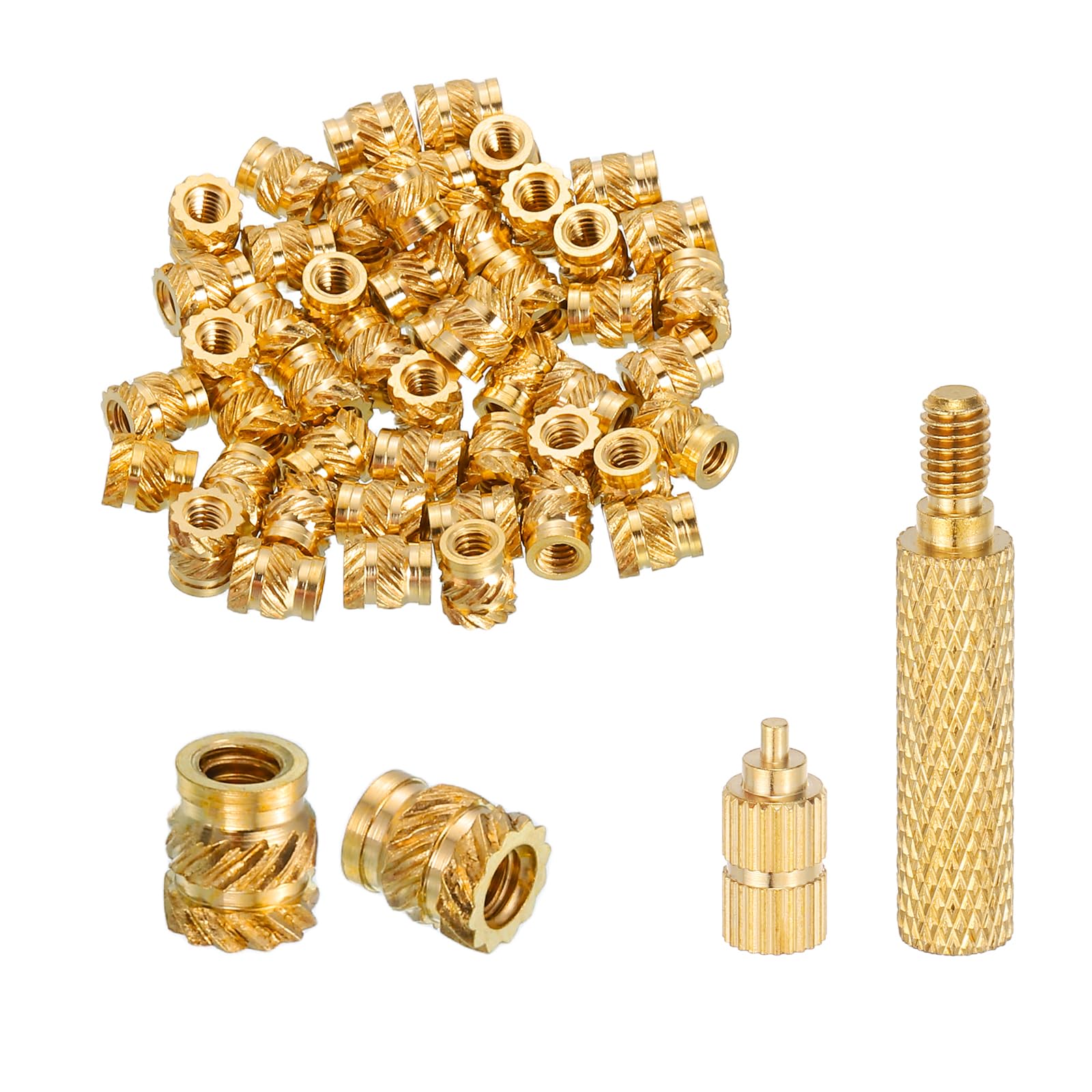 sourcing map 100 Pcs Threaded Inserts with Soldering Iron Tip Press Tool, M2.5 x 5mm H x 4mm OD Brass Metric Knurled Nuts Heat Set Inserts Embedment Nut for 3D Printing Plastic Parts โ image 1