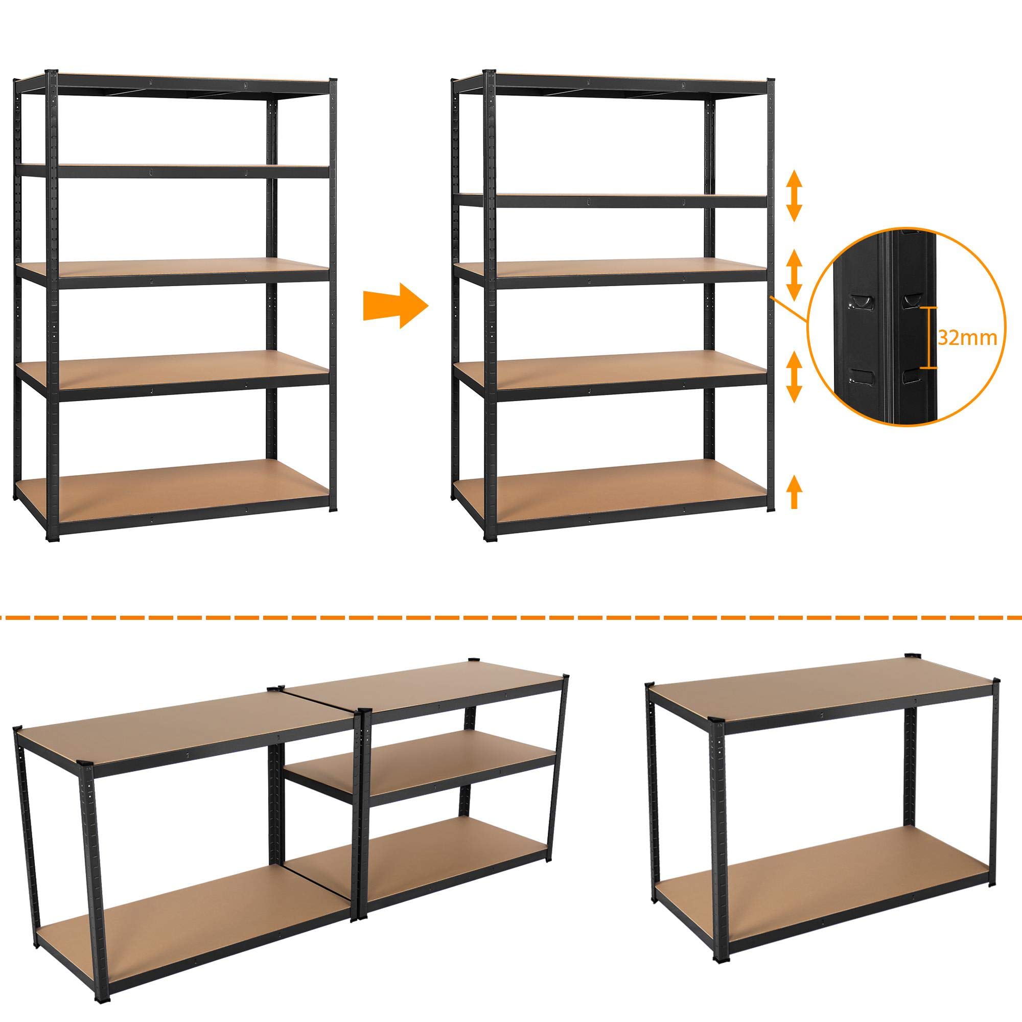 Yaheetech 3 x regał magazynowy do piwnicy, głębokość 60 cm, metalowy regał wtykowy, regał warsztatowy, 180 x 120 x 60 cm, regał do dużych obciążeń, 875 kg, system regałowy z 5 półkami