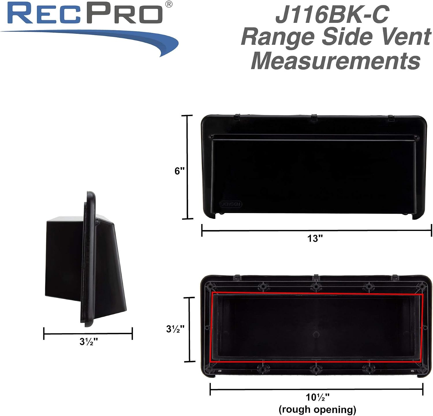 RecPro RV Range Vent Exterior Cover with Locking Damper | Black