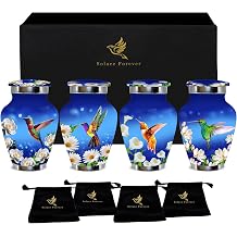 Small Urns for Human Ashes Set of 4 - Hummingbird Urns for Male & Female - Mini Urns for Sharing Ashes - Honor Loved Ones with Love and Grace Royal Blue