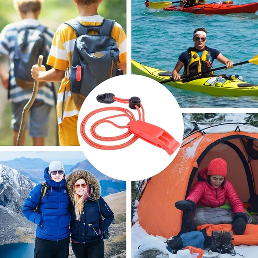 2 unidades de silbato de emergencia, silbatos de seguridad, silbato de señal hasta 4000 Hz con correa reflectante ajustable para kayak, navegación en bote, natación, supervivencia en el agua