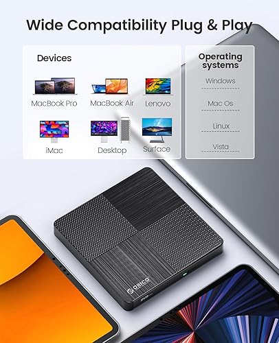 Miniatura 4 de ORICO Grabador externo de CDDVD portátil CDDVD +-RWDVD CD ROM Rewriter compatible con computadora portátil de escritorio, PC, Windows Mac Pro,