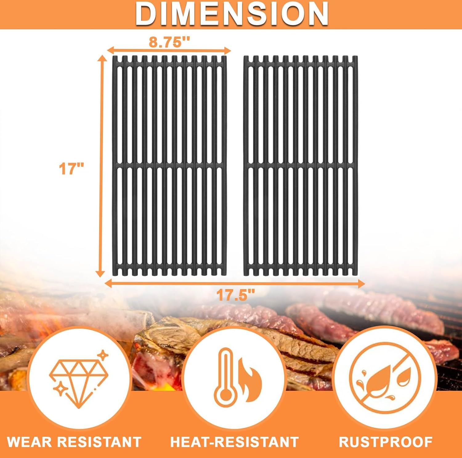 17 x 8 3/4'' Grill Grates G369-0030-W2 for Charbroil TRU-Infrared Replacement Parts 2 Burner 463644220 463632320 463644220 463675016 463642316 463675016P1 G362-0008-W1 463630021 463660421 463655621