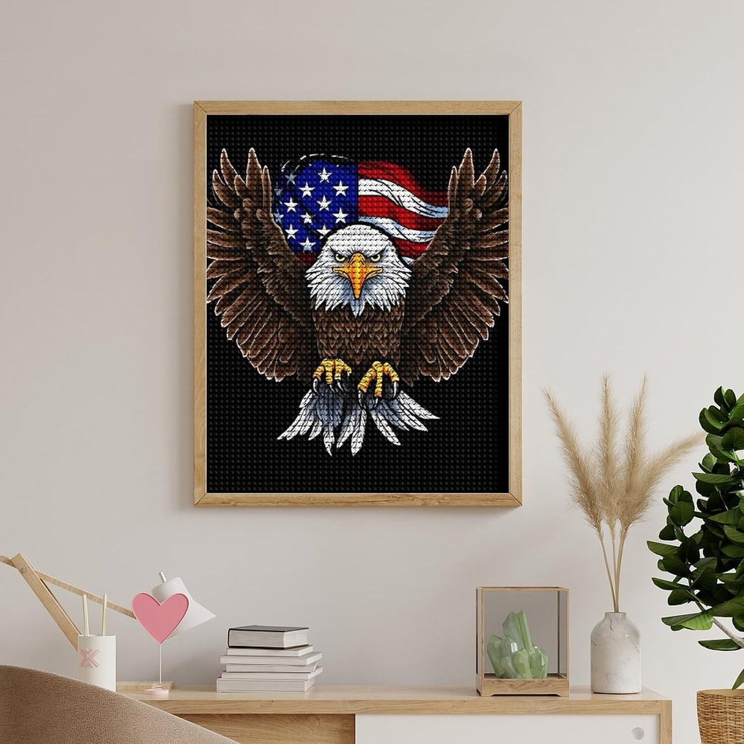 USA Flag Patriotic Eagle Diamond Art Painting Kits for Adults Full Drill Gem Art Painting Kit Round Full Drill Diamond Dots Paintings Picture DIY Diamond Painting for Home