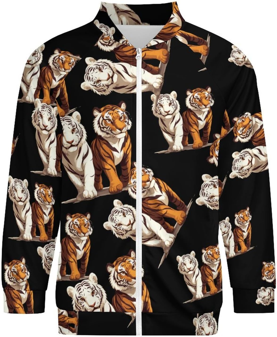 Funny Tiger Men's Zip Up Sweatshirt Casual Sweater Jackets Long Sleeve Tops Lightweight Coat