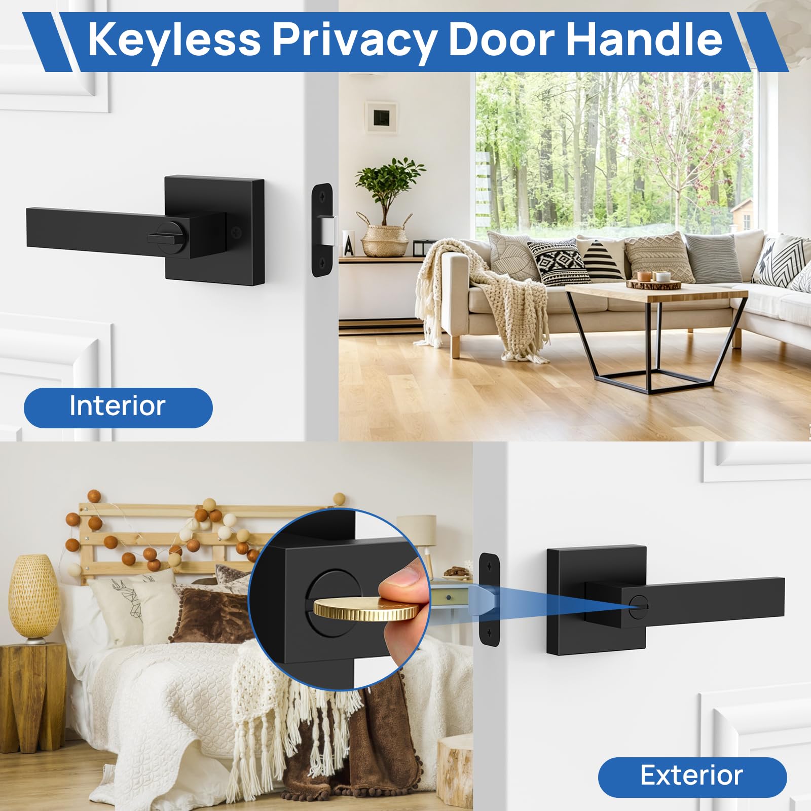 Matte Black Door Knobs - Keyless Security & Privacy -3