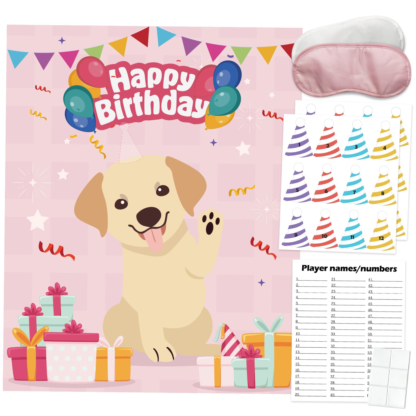 PARTYLOUD Dog Birthday Party Games, Pin The Hat on The Dog, Dog Themed Pet Party Games Toddlers Preschool Party Supplies Favors for Boys Girls Adults