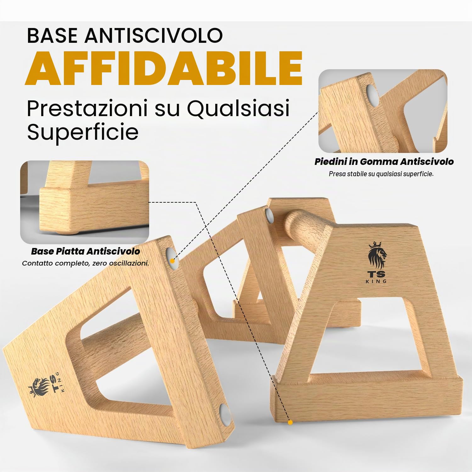 TS King Calisthenics Equipment Calisthenics Equipment - Set di 2 maniglie per flessioni in legno di faggio FSC, portata fino a 300 kg, antiscivolo e delicate sulle articolazioni