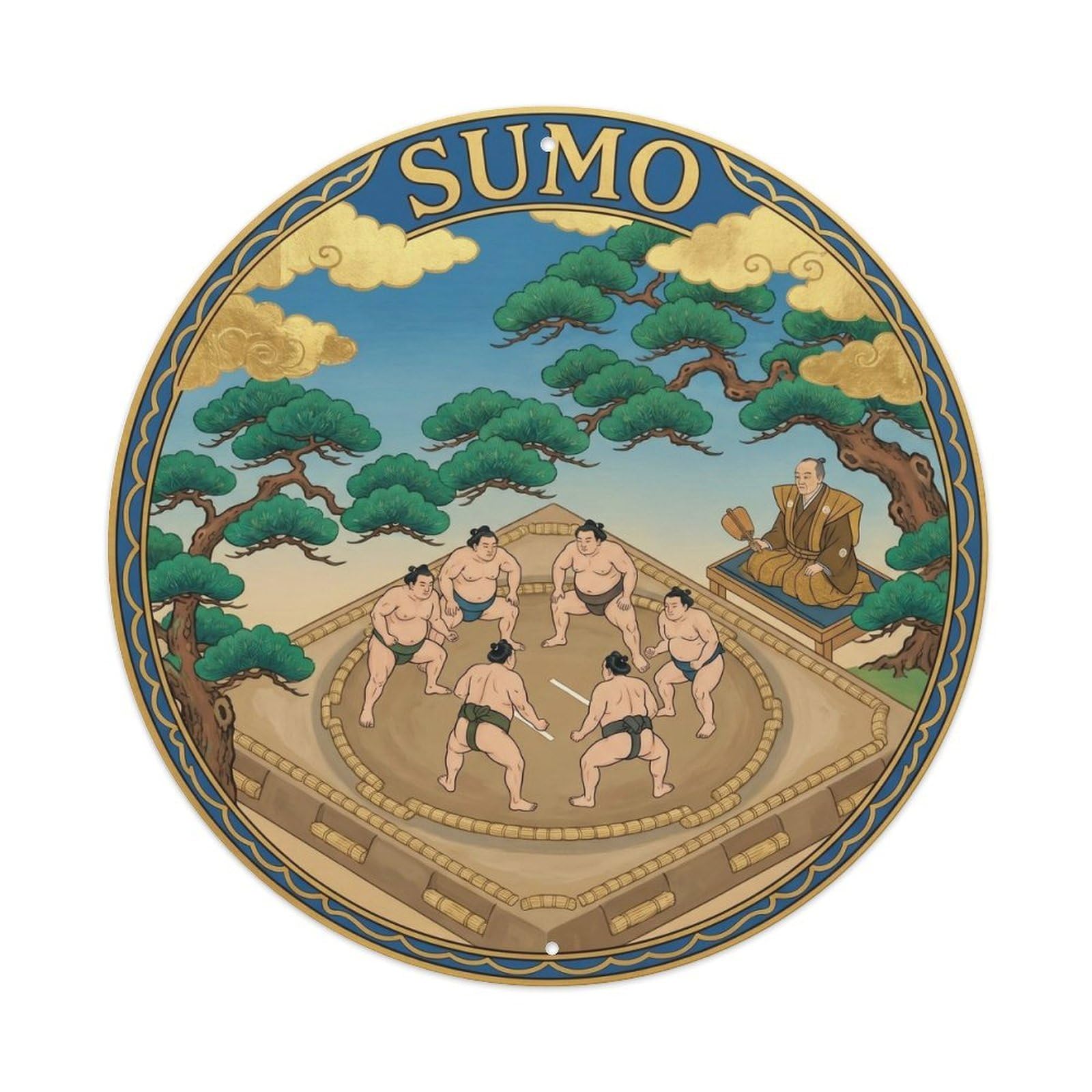 Olyhtr 8X8inch Classic Style Sumo Outdoor Summer Training Yamato Azure Green Metal Tin Sign