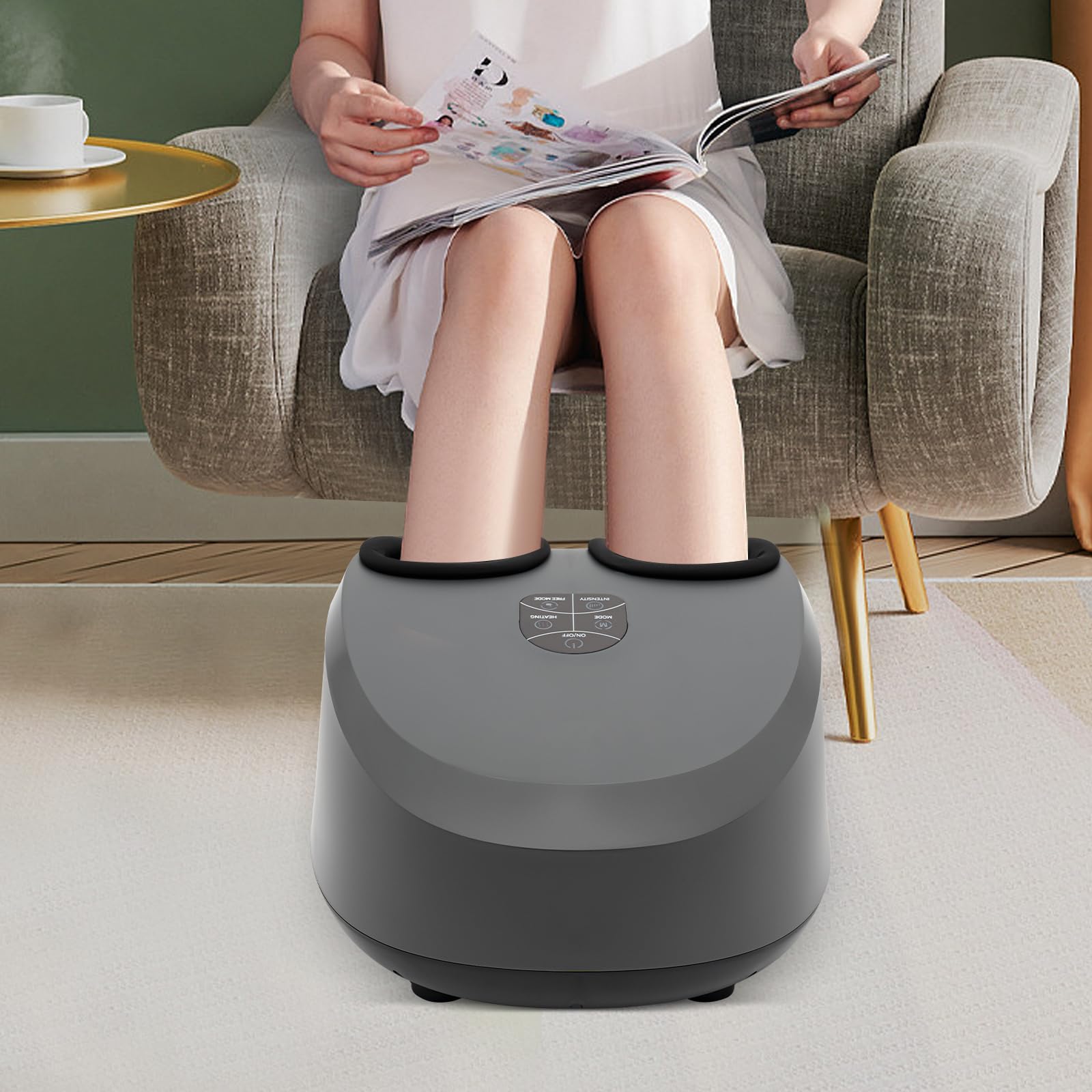 Massaggiatore elettrico per piedi da usare in ufficio e a casa | Riscaldabile, tre livelli di massaggio e temperatura, rimovibile e lavabile, ABS, telecomando touch screen, nero