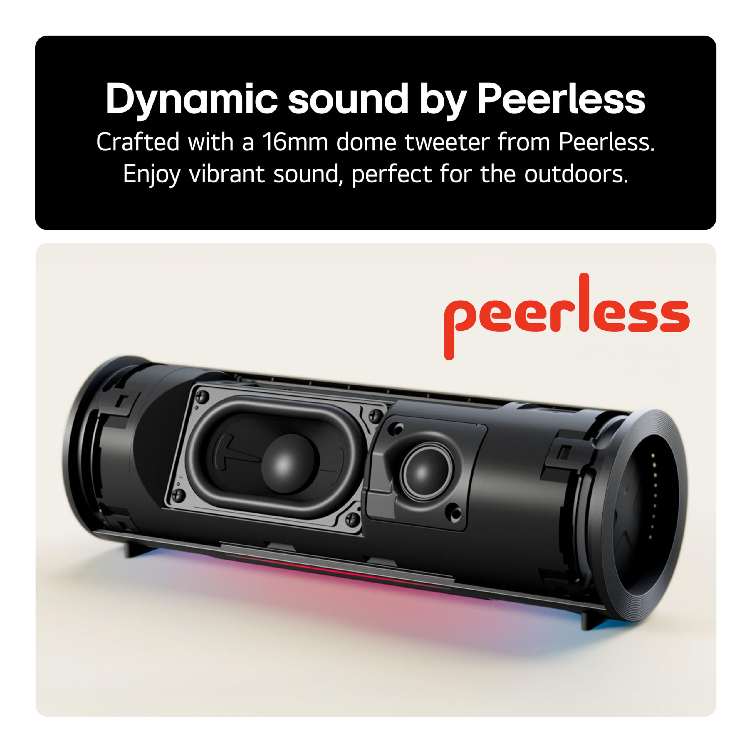 LG xboom Grab by will.i.am, xboom Signature Sound, przenośny głośnik Bluetooth, do 20 godzin odtwarzania, odporność na kurz i wodę IP67, trwałość MIL-STD 810H, regulowany pasek do noszenia