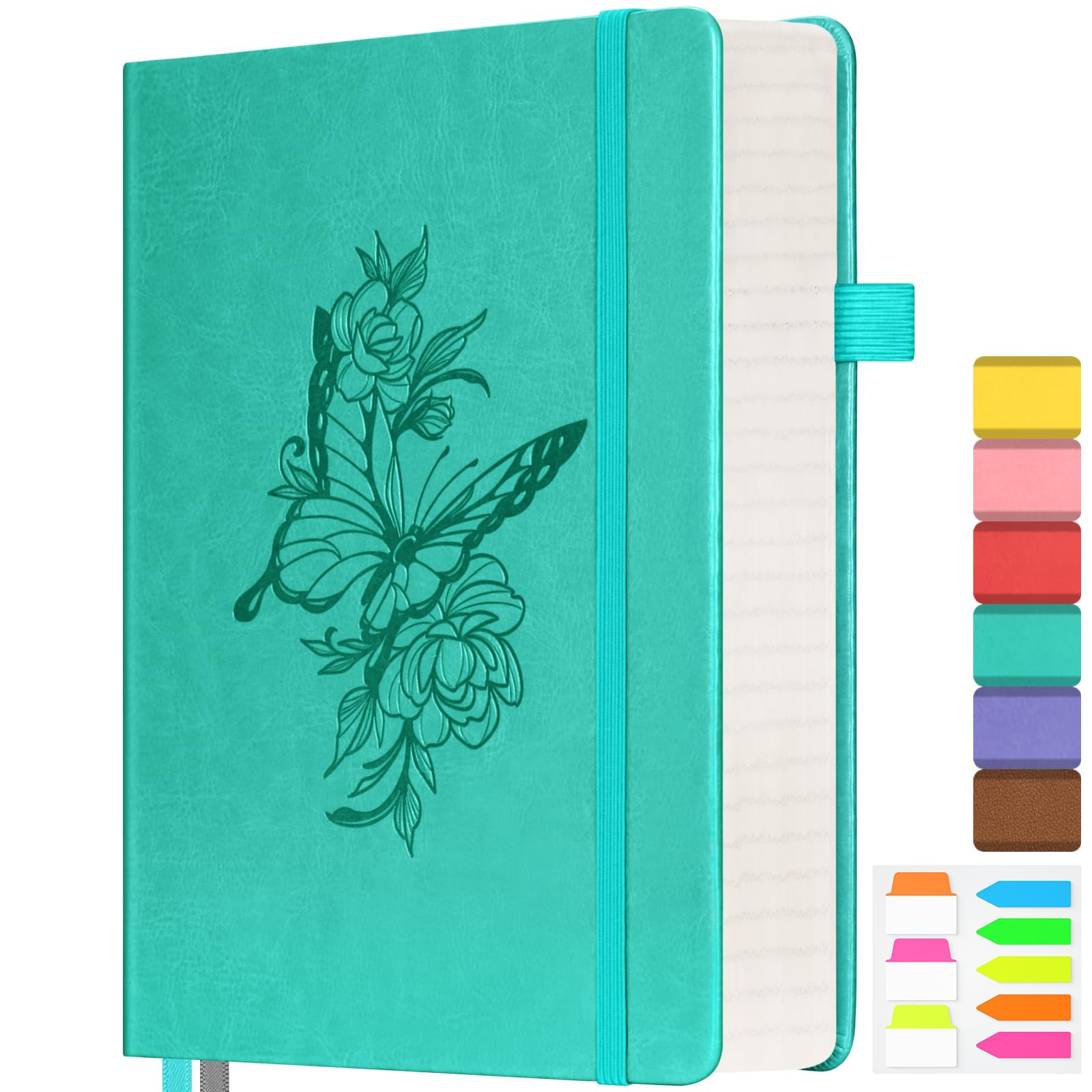 Lined Notebook Journal for Women Men, 312 Numbered Pages A5 Thick Leather Journal for Writing, Daily Journal for Work School, Hardcover College Ruled Notebook, Butterfly Floral Notebook, Peacock Blue