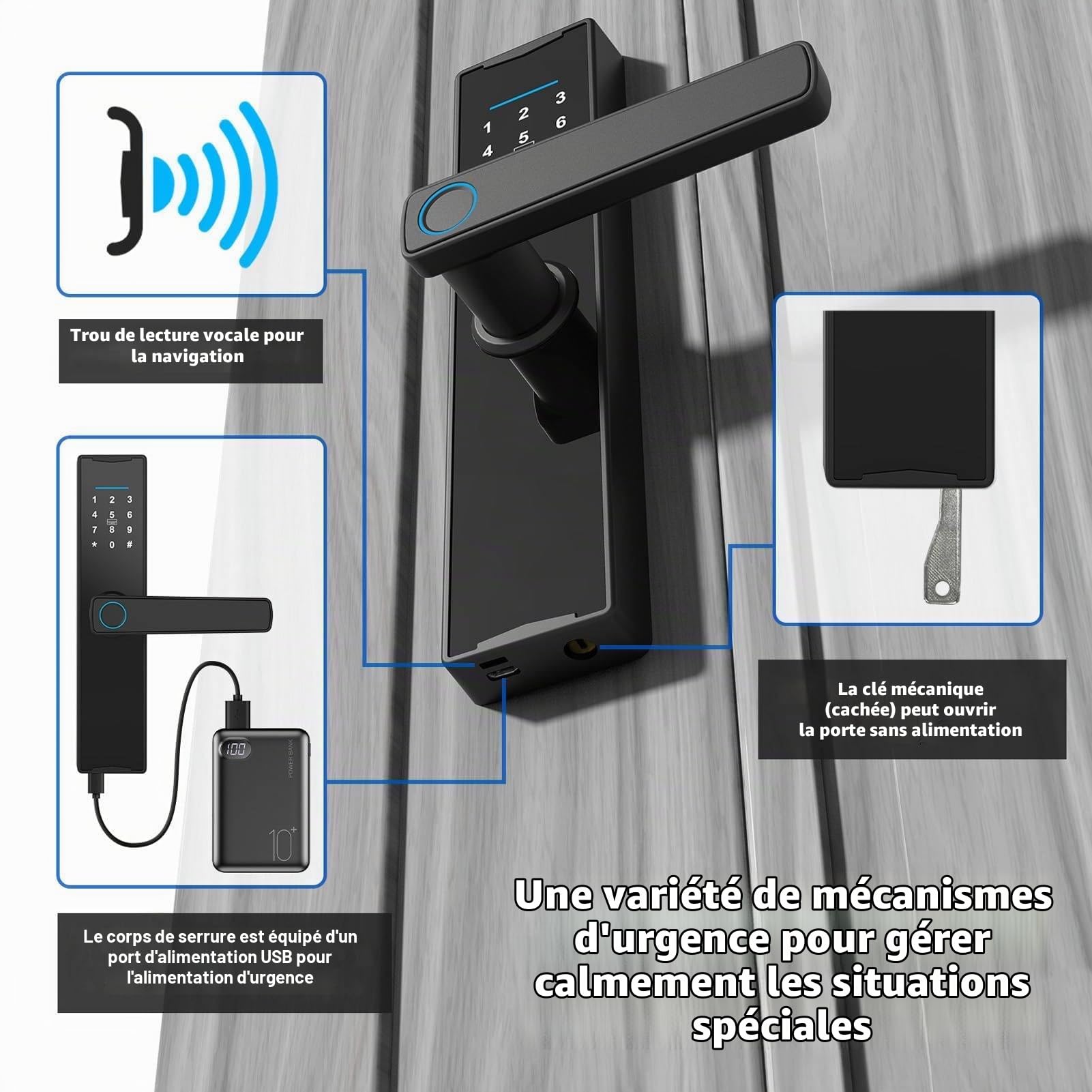 Serrure Connectée Tuya WiFi, avec Clavier Et Poignée, Lecteur D'empreintes Digitales, Verrou électronique, Déverrouillage par Application, Empreinte Digitale, Carte, Clé Ou Code