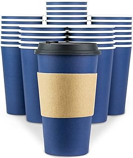 Disposable Coffee Cups With Lids - 16 oz To Go Coffee Cups (90 Set) With Sleeves and Tight Lids Prevent Leaks. Paper Hot Cup Holds Shape With Hot Cold Drinks. Insulated to Protect Fingers from Heat!