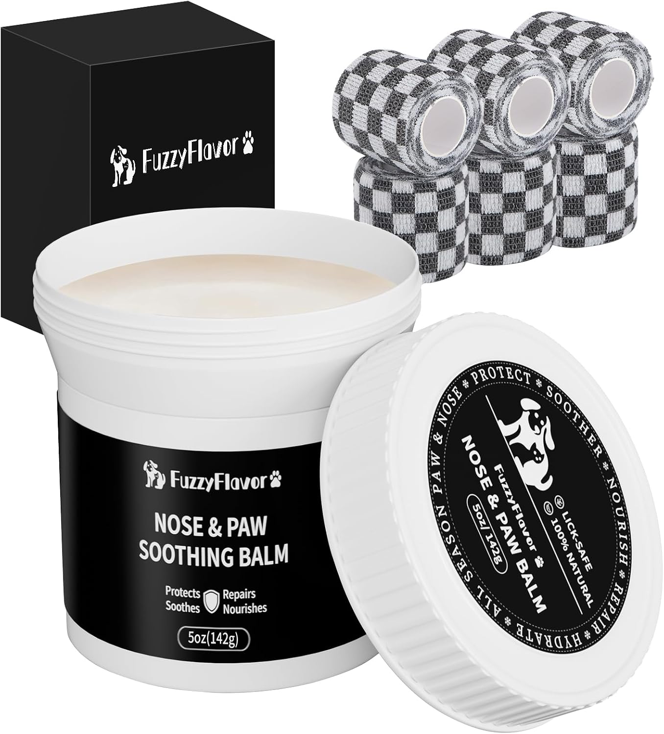 Dog Paw Balm Dogs Lick Safe – 5oz | All Natural Snout Soother Dog Nose Balm for Dry Nose | Cat Dog Paw Protector/Moisturizer/Soother with 6 Pack Vet Wrap 2 Inch x 5 Yards
