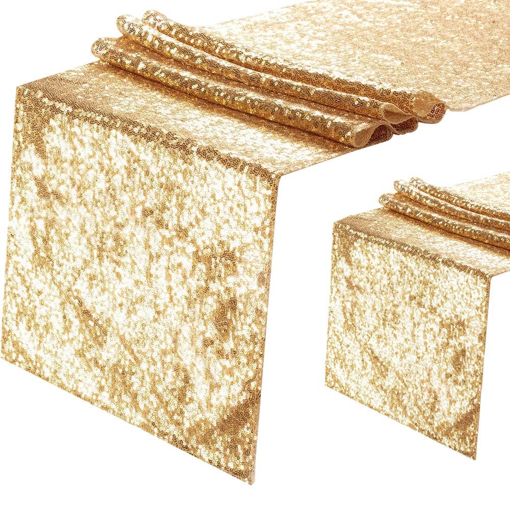 Eternal Beauty Gold Sequin Table Runners 2 Pack 12x72 Inch for Kitchen Dining, Wedding, Party, Baby Shower and Birthday Decorations ( 30 x 183 cm)