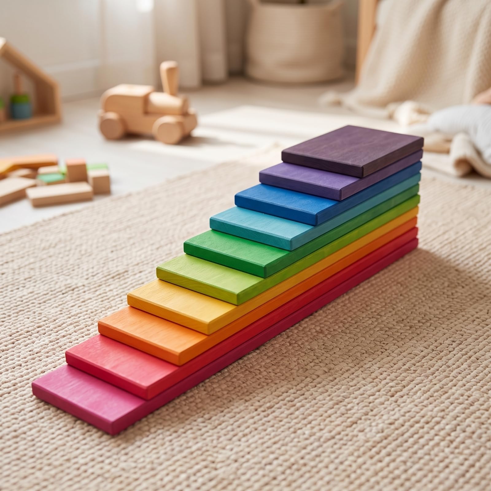 Gioco di Impilamento in Legno Sicuro Sviluppo Motorio, Educativo, Giocattolo, per Asilo, Scuola Infanzia, Neonati, Legno Naturale
