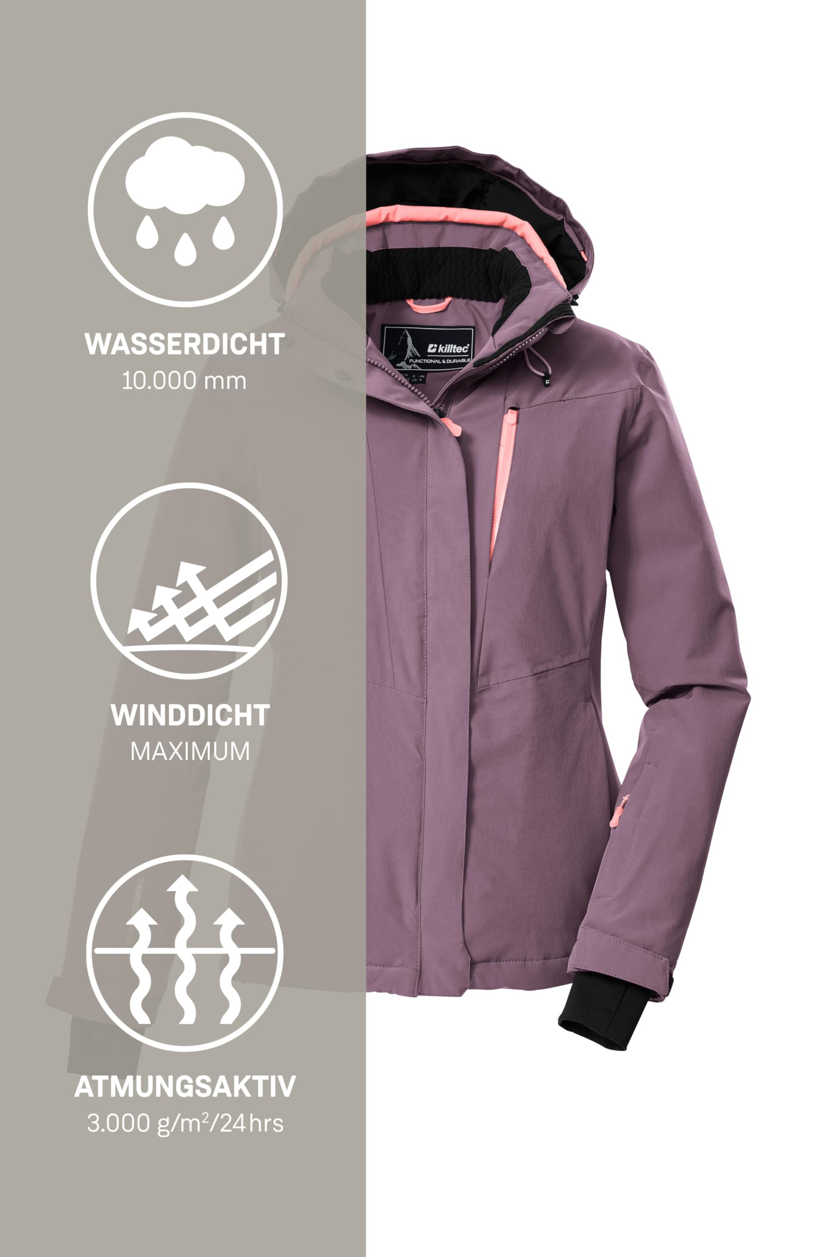 Killtec Damen Ksw 25 Wmn Ski Jckt Skijacke/Funktionsjacke mit abzippbarer Kapuze und Schneefang