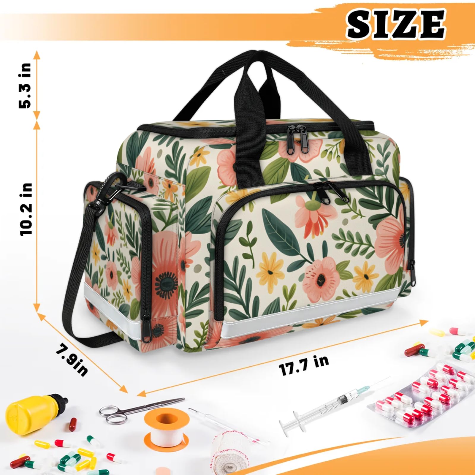 GzLeyigou First Aid Bags Empty, Modern Floral Emergency Bag First Aid Kit Multiple Compartment Kit Carrier On Call Trauma Bag For Paramedics Emergency Medical Supplies Kit