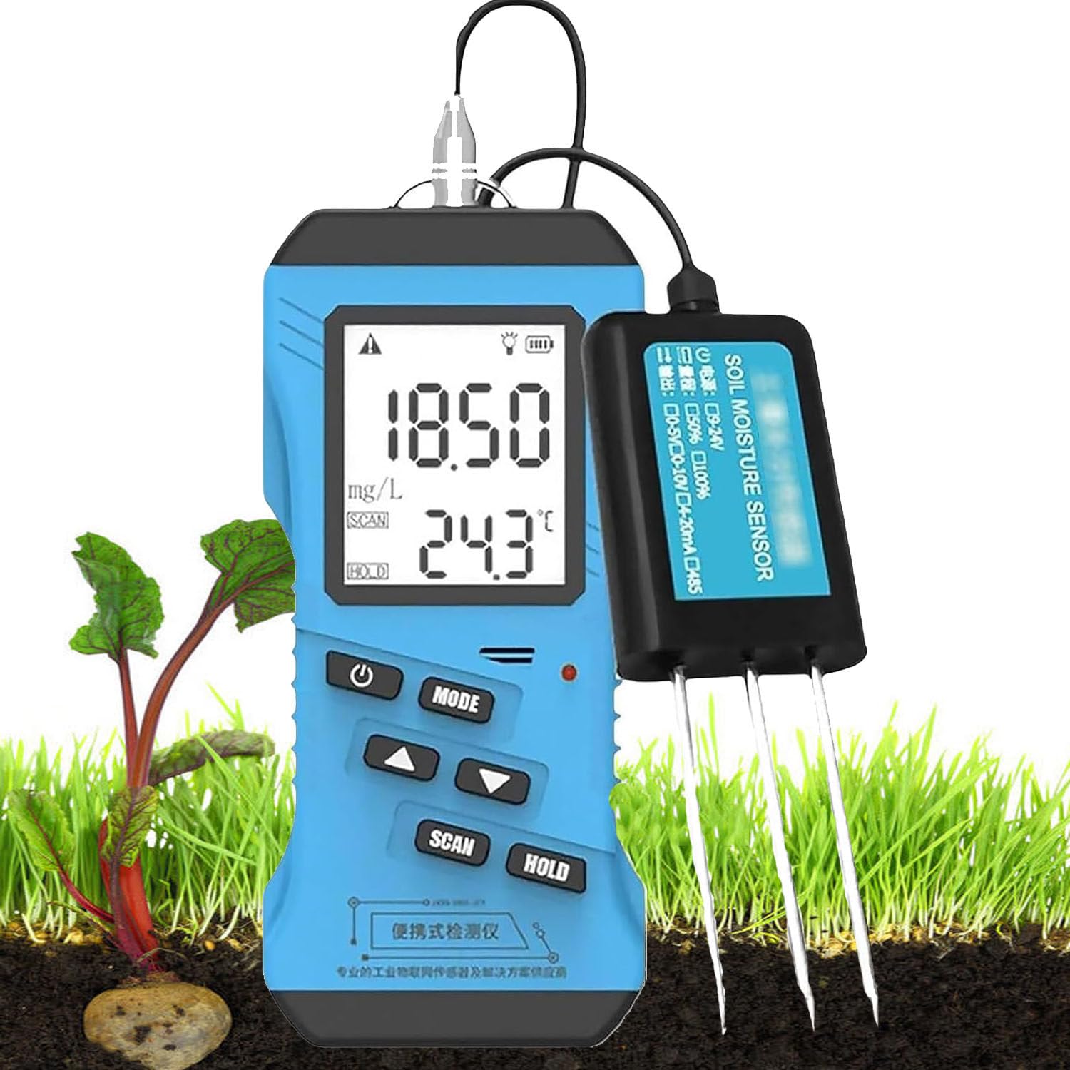 Probador de suelo - Medidor digital 7 en 1 para pH, humedad, conductividad de nutrientes, fósforo, potasio y NPK para pruebas de fertilidad del suelo