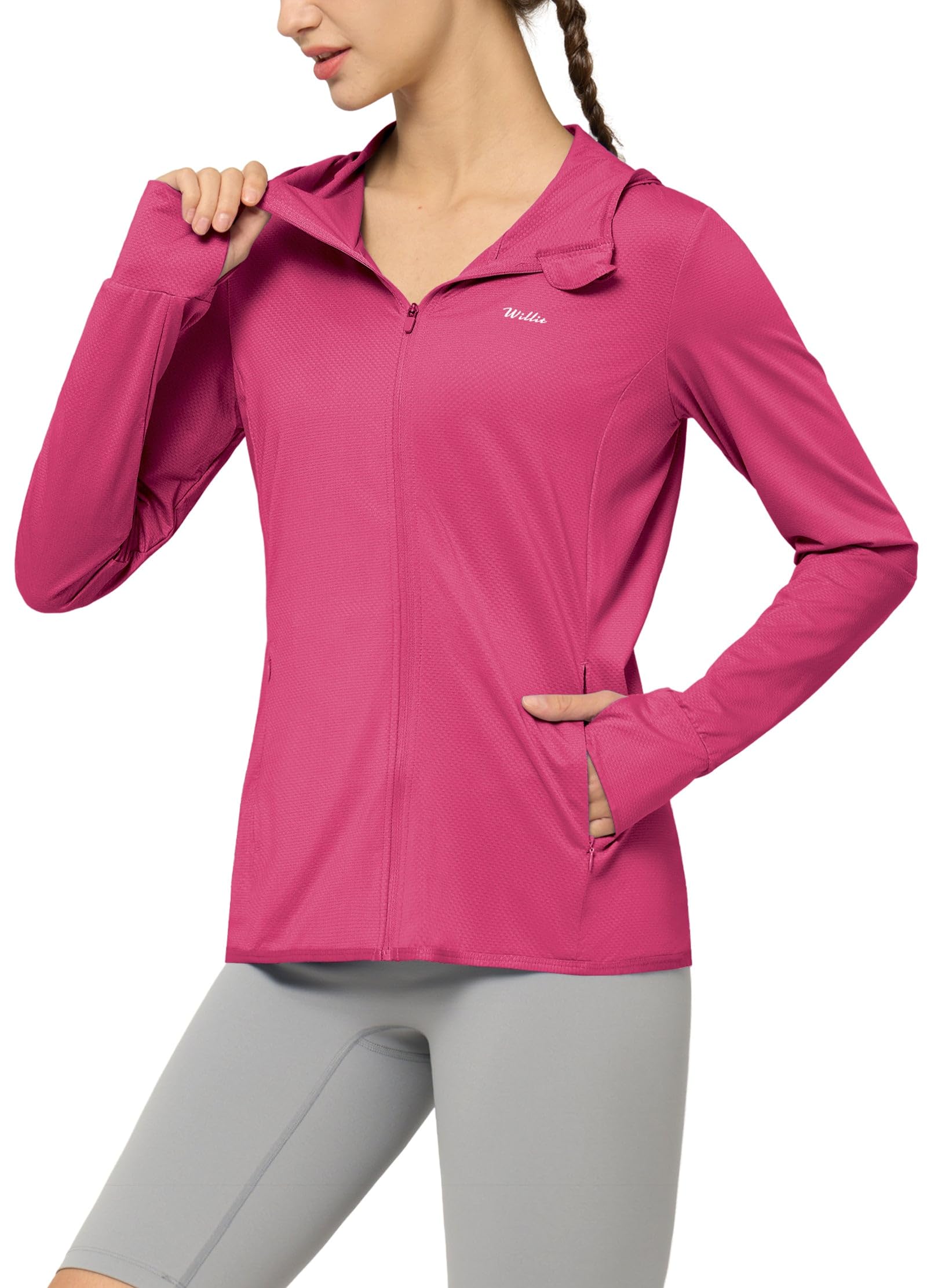 Willit Women's UPF 50+ Sun Protection Shirts UV Long Sleeve Zip Hoodies SPF Lightweight Jacket Hiking Outdoor with Pockets