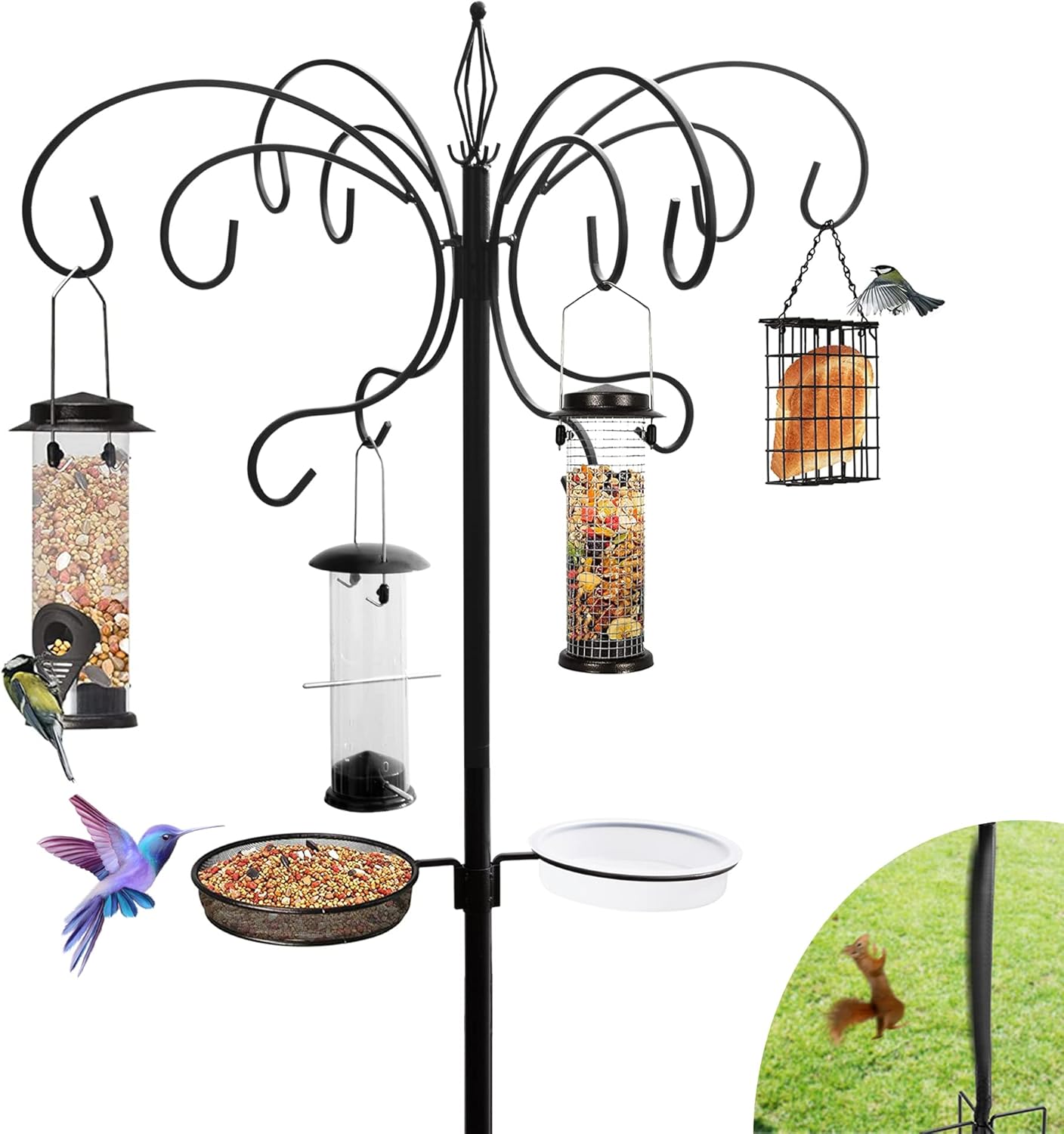 Benba Bird Feeding Station with AntiSquirrel Spring, Metal Multi Feeder Pole Kit 5