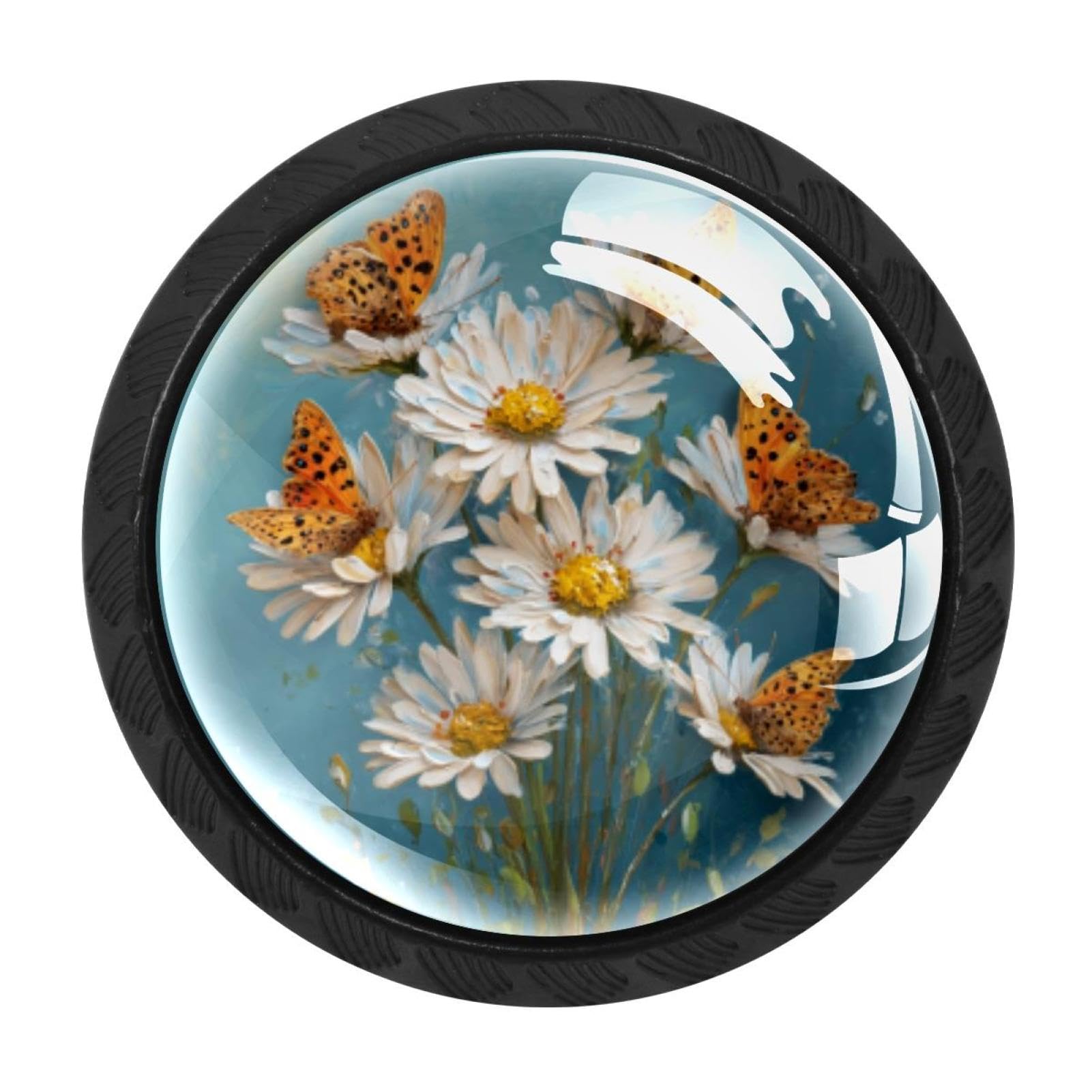 CHENZZZZ Daisy Butterflies (1) Drawer Knobs 4 Pack Crystal Dresser Knobs 35mm Glass Cabinet Knobs for Home Office Bathroom