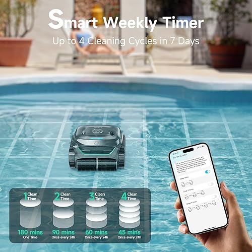 Miniatura 7 de WYBOT C2 - Limpiador robótico inalámbrico para piscinas, robot de aspiradora de piscina para pared y línea de agua con filtración ultrafina, tiempo