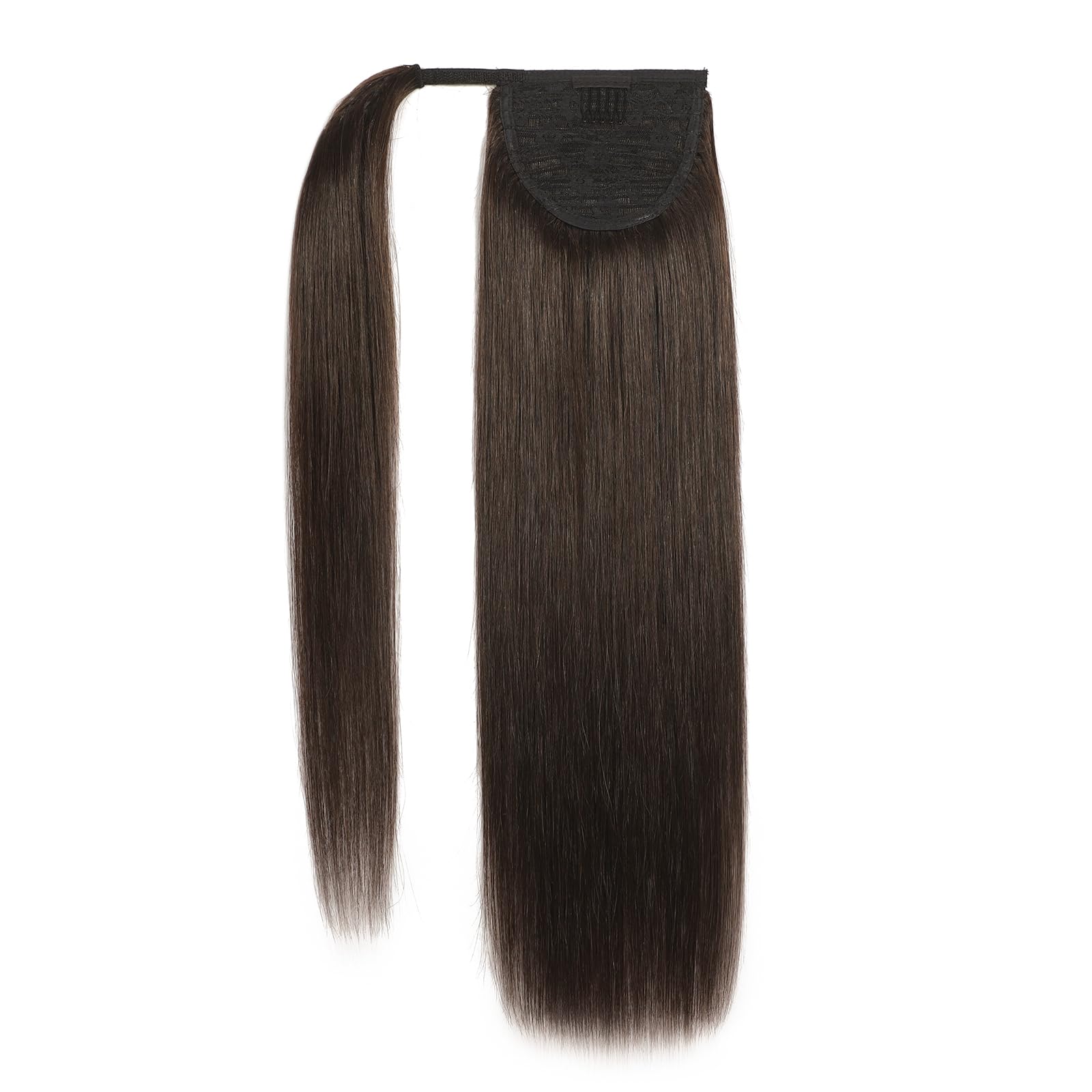 Human Hair 100% Echthaar Ponytail Pferdeschwanz Extensions und Clip in Zopf Haarteil 2# Dunkelbraun Haar 16"/40cm