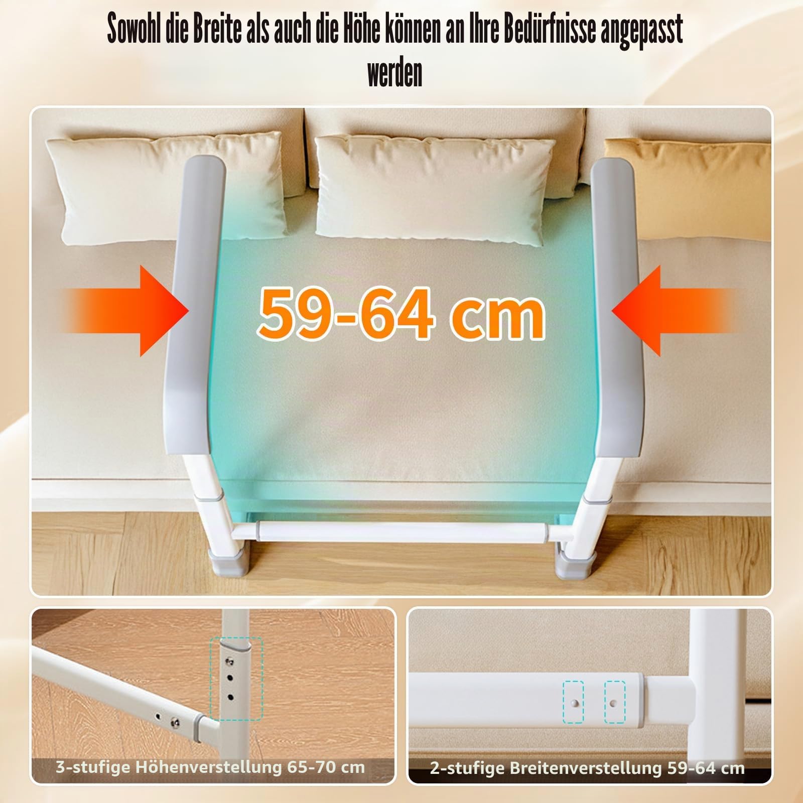 Aufstehhilfe Sofa für Senioren, 3-Fach Höhenverstellbar & 2-Fach Breitenverstellbare Couch-Hebehilfe mit Sicherheitsgriff & Anti-Rutsch-Füßen, Stabile Sitzerhöhung & Aufstehhilfe für Senioren