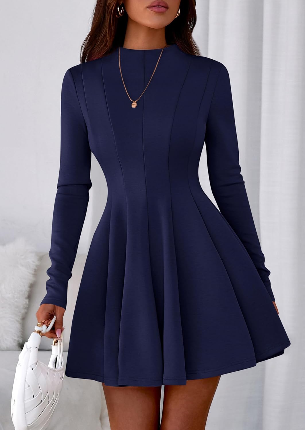 PRETTYGARDEN Fall Dresses for Women Elegant Classy 2026 Casual Long Sleeve Swing A Line Ruffle Short Homecoming Party Dress - Image 2
