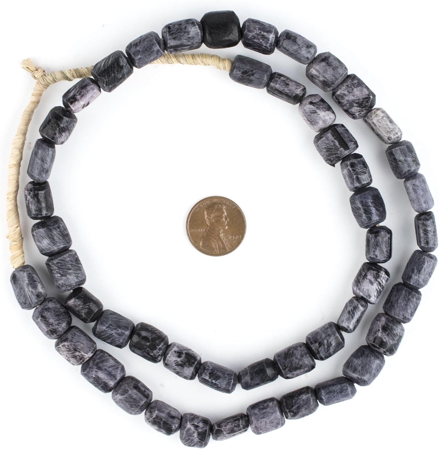 The Bead Chest Dark Grey Kenya Bone Beads Small 12mm African Cylinder Large Hole 28 Inch Strand Handmade