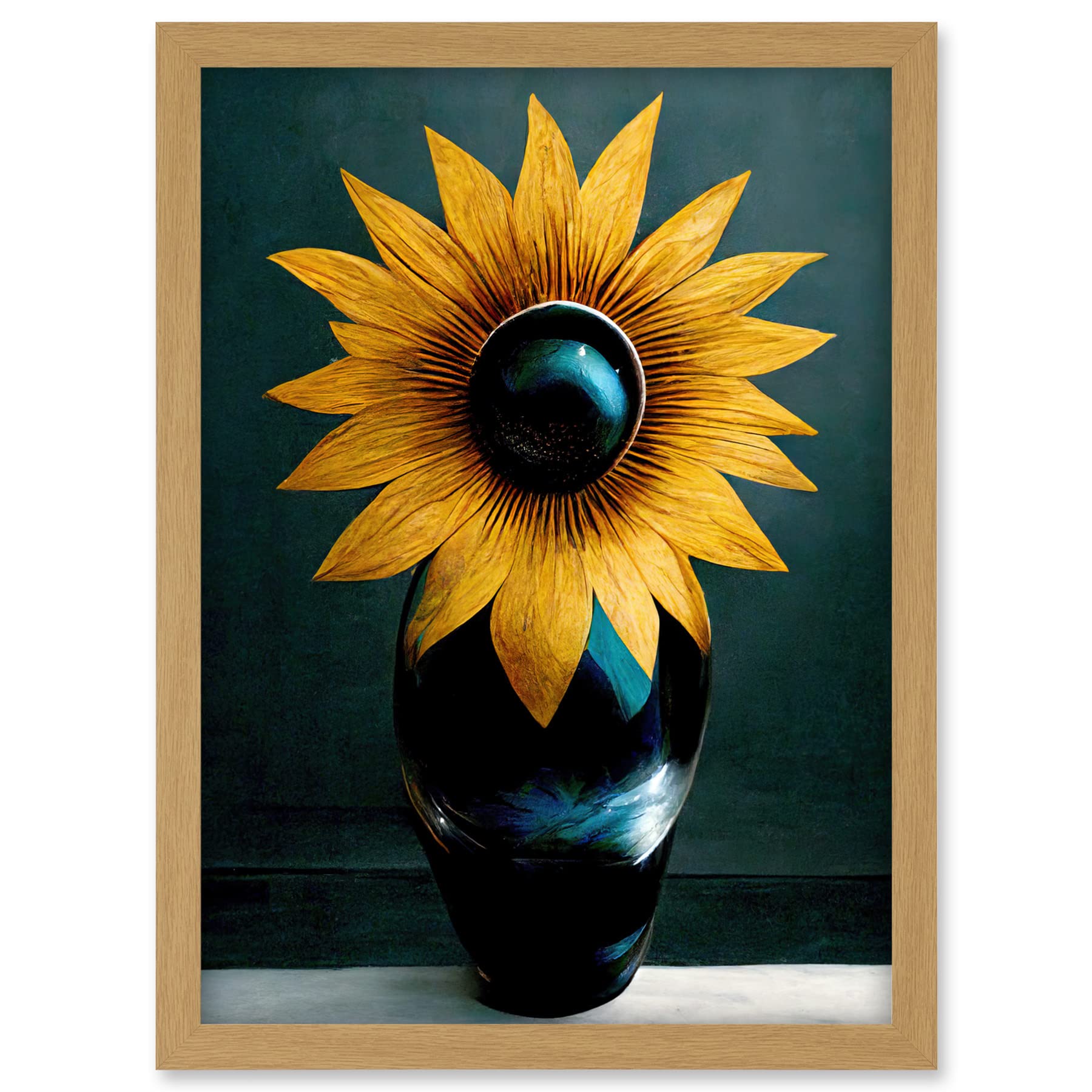 Doppelganger33 LTD Modern Bright Single Yellow Black Sunflower In Vase Artwork Framed A3 Wall Art Print