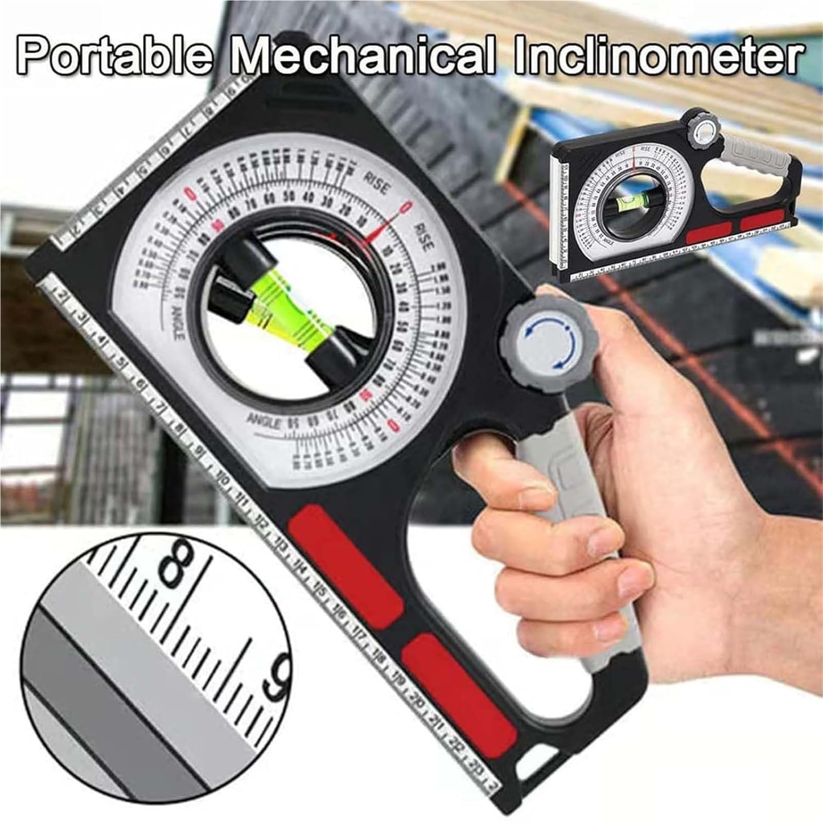 Emboadlie Portable Mechanical Inclinometer, Engineering Inclinometer, High-Precision Angle Finder with Rotary Scale & Level Vial, for Construction Household Industrial