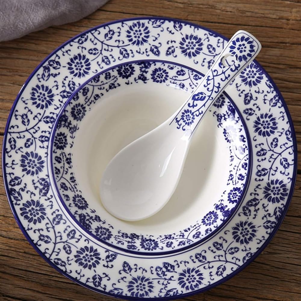 Łyżki do zupy chochla ręcznie malowana niebiesko-biała porcelanowa ceramiczna łyżka do zupy zestaw domowych łyżek do zupy zestaw 13 cm długie chochle do serwowania - 10 szt. 13 cm