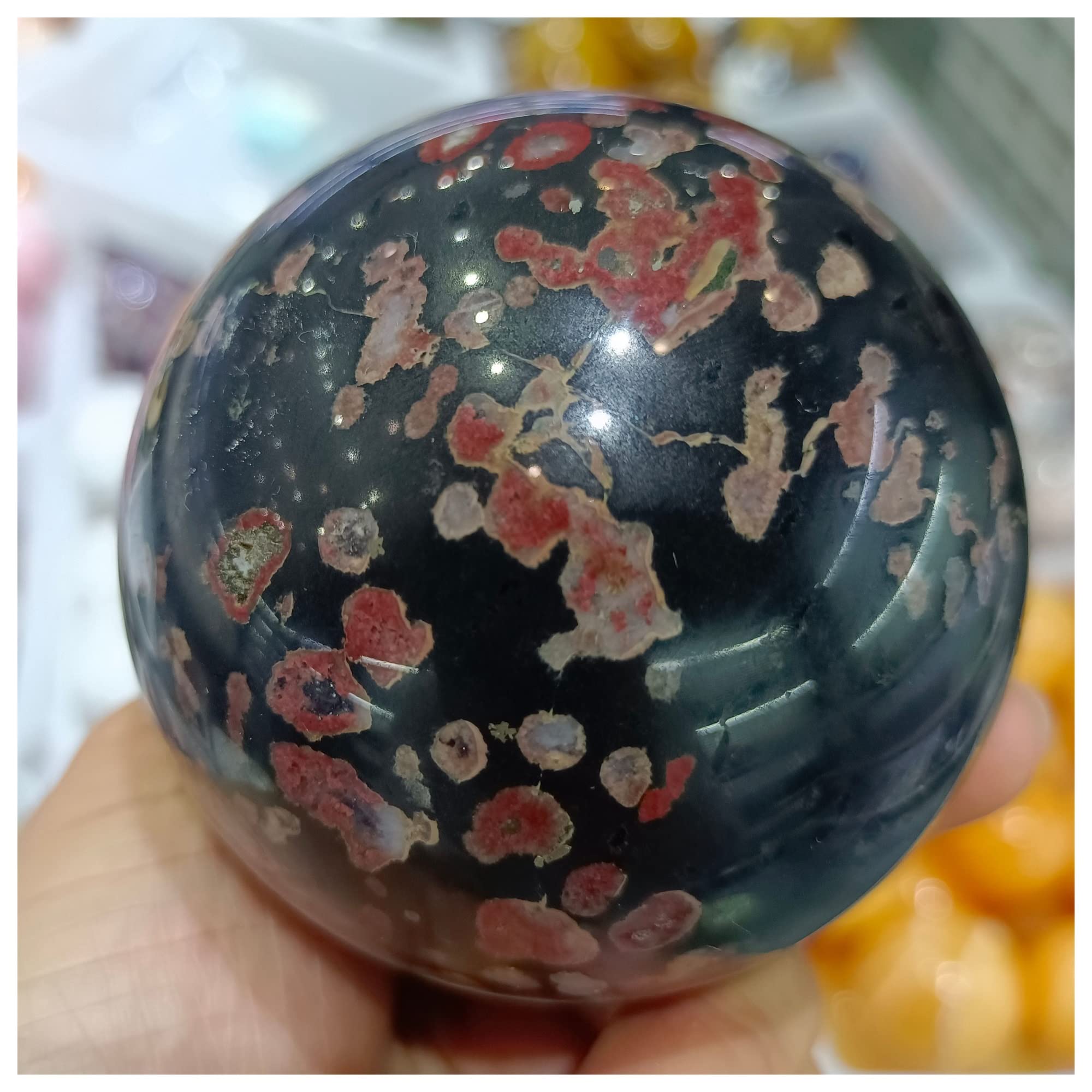 Cristallo Naturale Grezzo Naturale Fiore di Prugna Sfera di Giada Sfera Sfera di Cristallo di Quarzo Mento Collezioni di casa (Size : 650-700g)